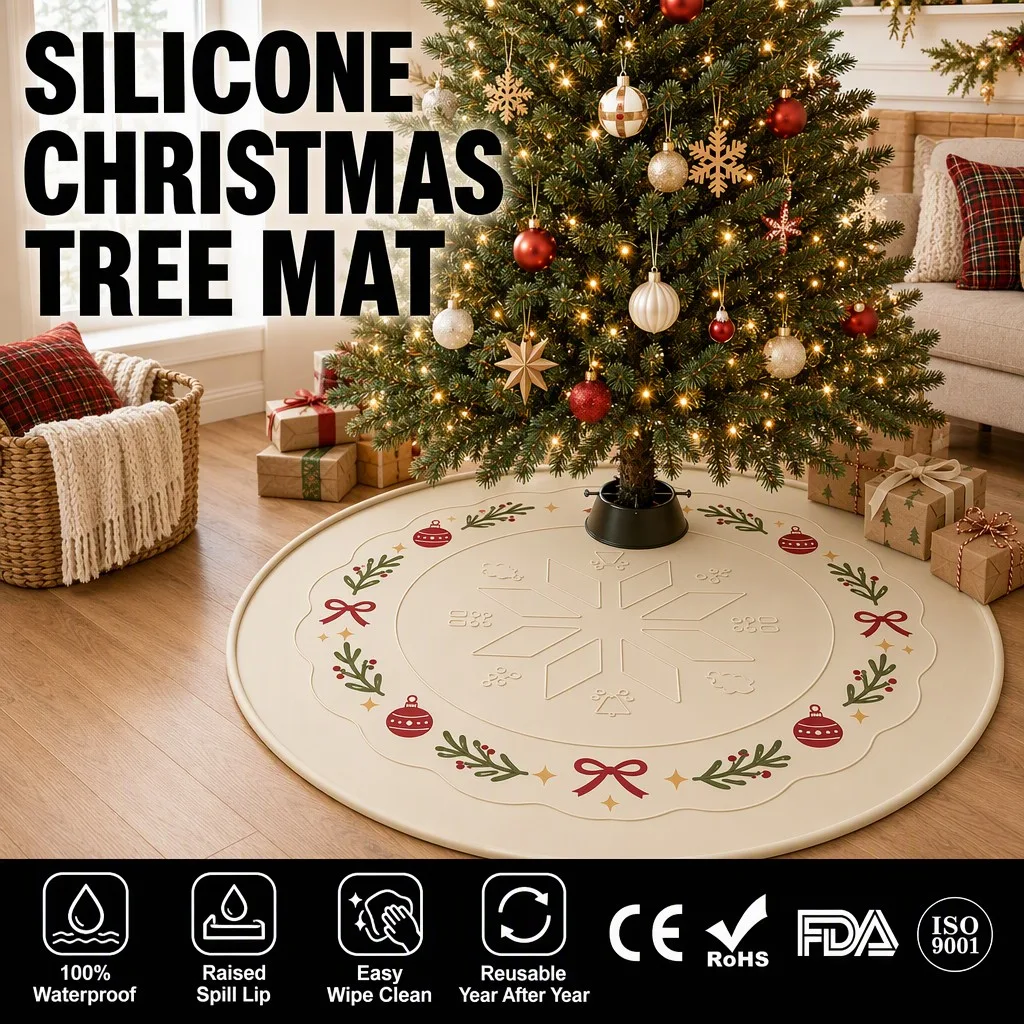 Round Silicone Christmas Tree Mat - Waterproof Snowflake - custom silicone manufacturer