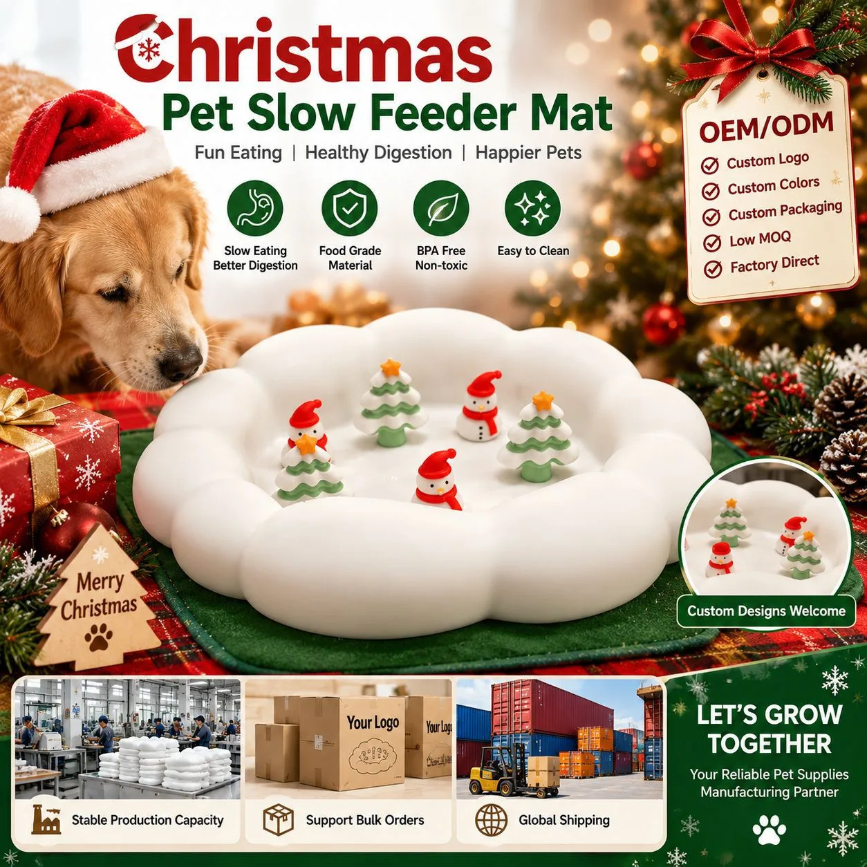 Christmas Dog Lick Mat - Silicone Slow Feeder Pad for Pets - custom silicone manufacturer