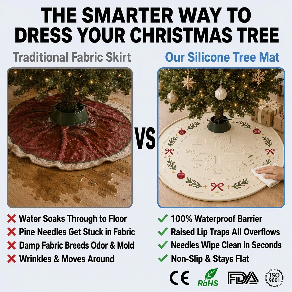 Round Silicone Christmas Tree Mat - Waterproof Snowflake - detail view 1