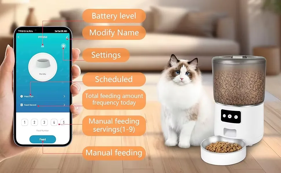 Portable Smart Pet Feeder 1.5kg USB Dry Food Dispenser 4L Stainless Steel Dog Cat Bowls - detail view 7