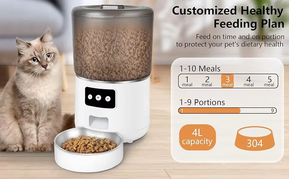 Portable Smart Pet Feeder 1.5kg USB Dry Food Dispenser 4L Stainless Steel Dog Cat Bowls - detail view 9