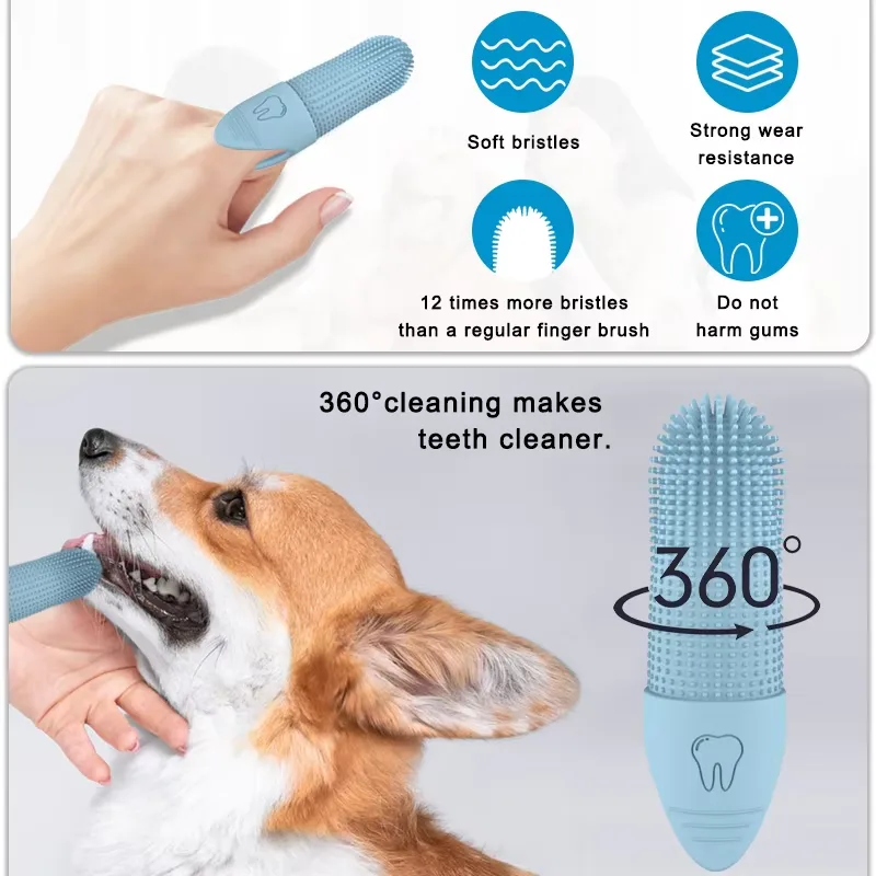 Food Grade Silicone Dog Finger Toothbrush 360 Pet Tooth Brushing Tool Finger Toothbrush for Cat Dog Pet Teeth Cleaning - detail view 2