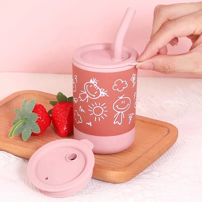 Silicone Sippy Cups for Toddlers - Spill Proof, Straw & Lid - detail view 1