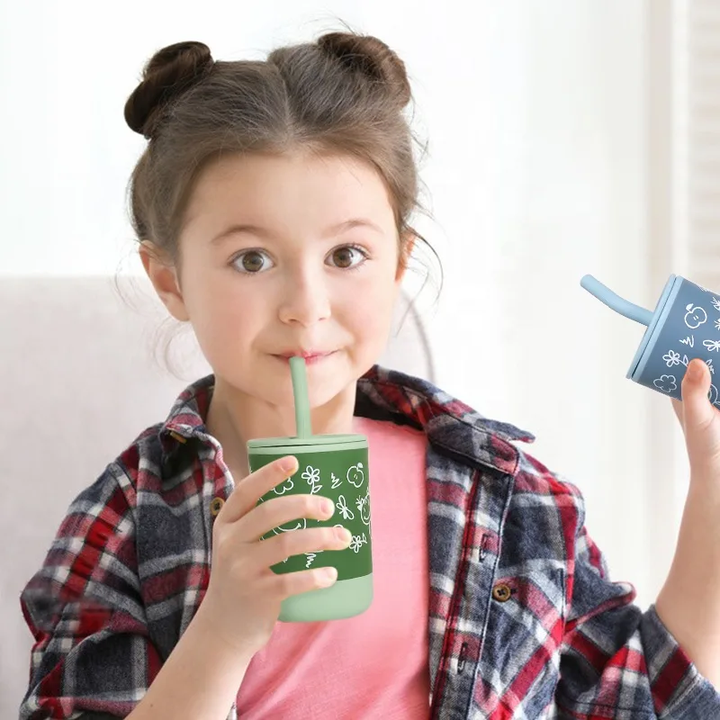 Silicone Sippy Cups for Toddlers - Spill Proof, Straw & Lid - detail view 3