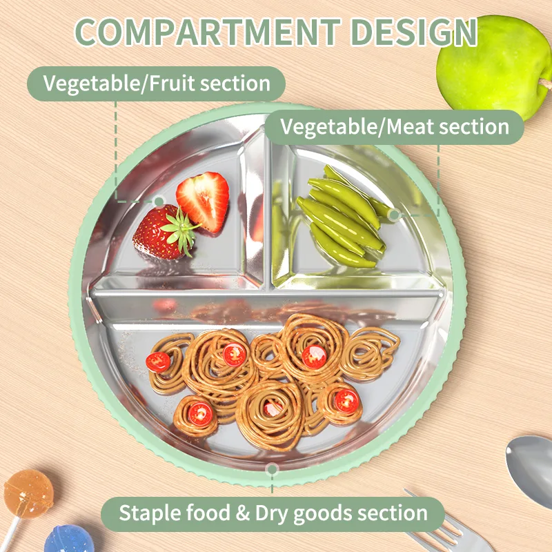 Stainless Steel Divided Plate for Toddlers - Silicone Sleeve - detail view 3