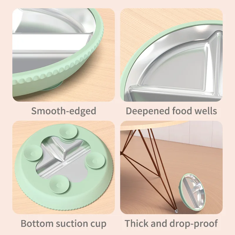 Stainless Steel Divided Plate for Toddlers - Silicone Sleeve - detail view 5