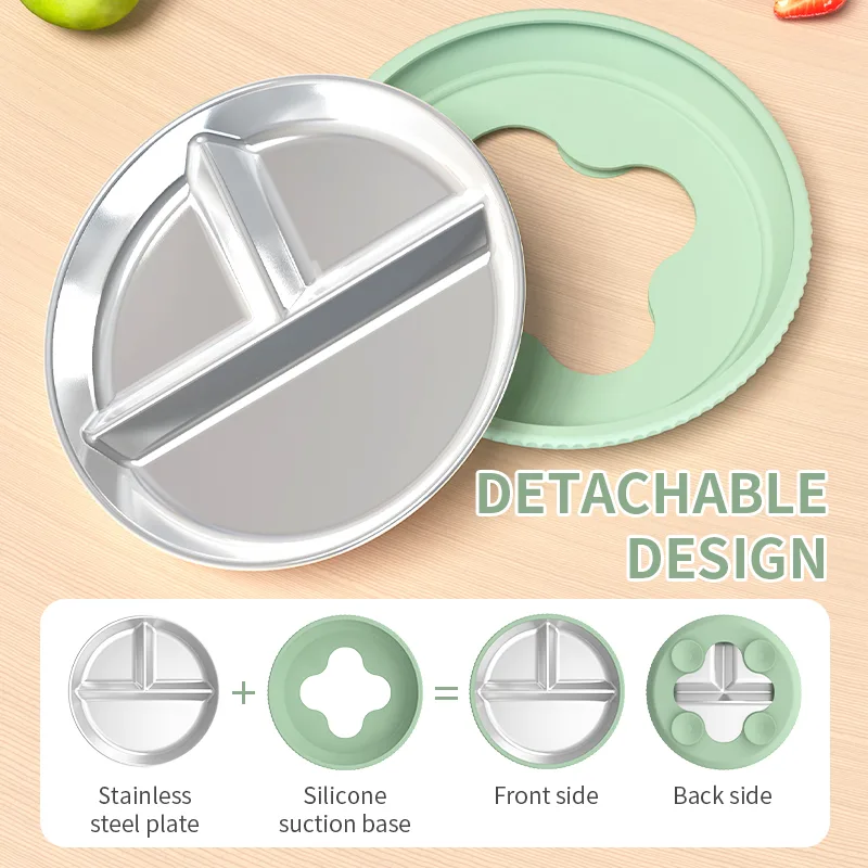 Stainless Steel Divided Plate for Toddlers - Silicone Sleeve - detail view 2