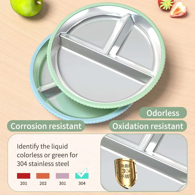 Stainless Steel Divided Plate for Toddlers - Silicone Sleeve - detail view 4