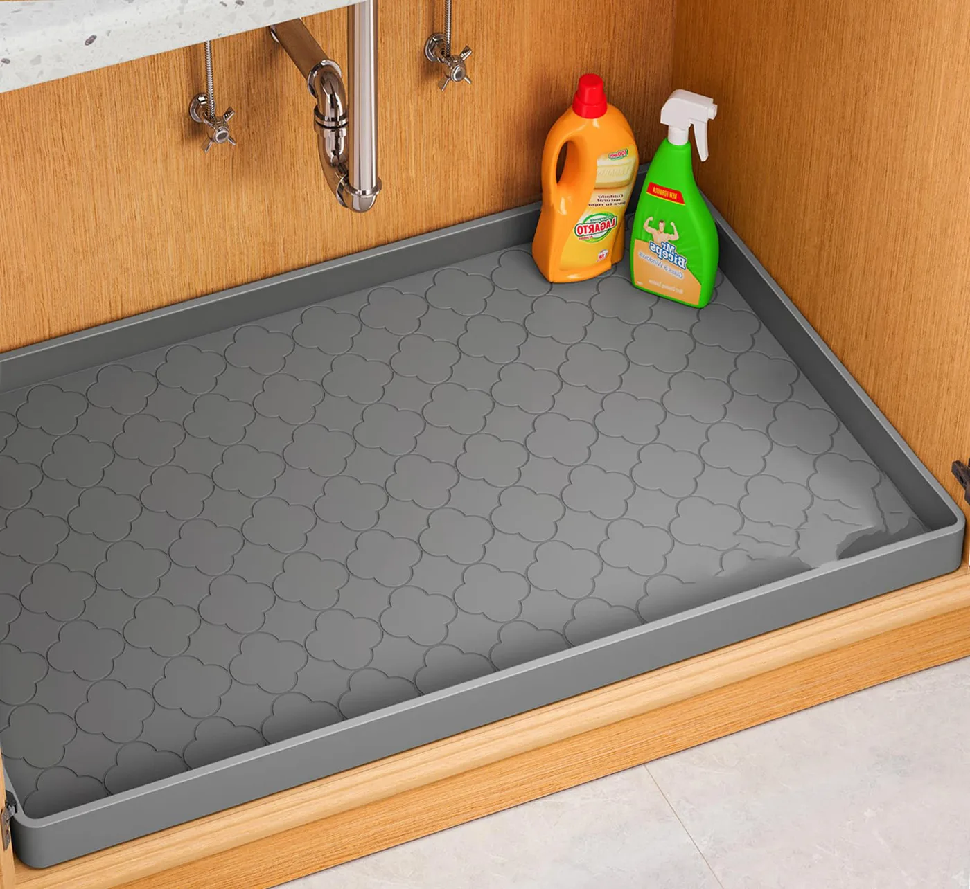 Silicone Under-Sink Mat with Water Drainage Cabinet Shelf Liner Non-Slip Mats Dishwasher-Safe Drawer Liner - detail view 4