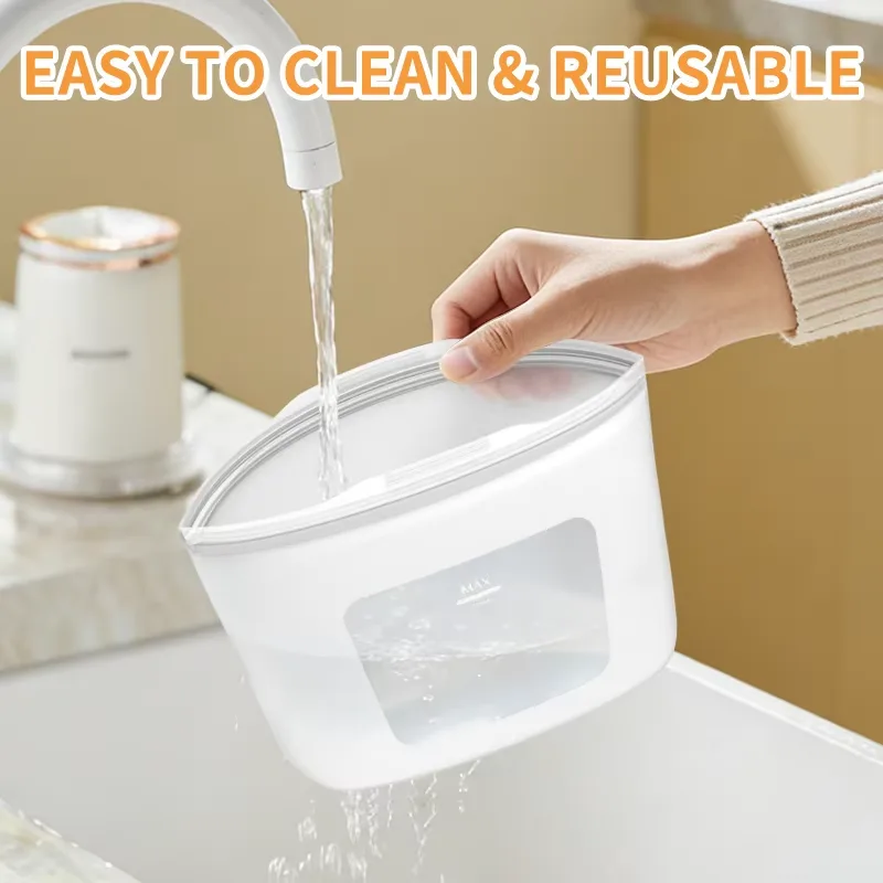 100% Silicone Reusable Food Storage Bag Leakproof Dishwasher-Safe Eco-Friendly Non-Toxic Freezer Container - detail view 4