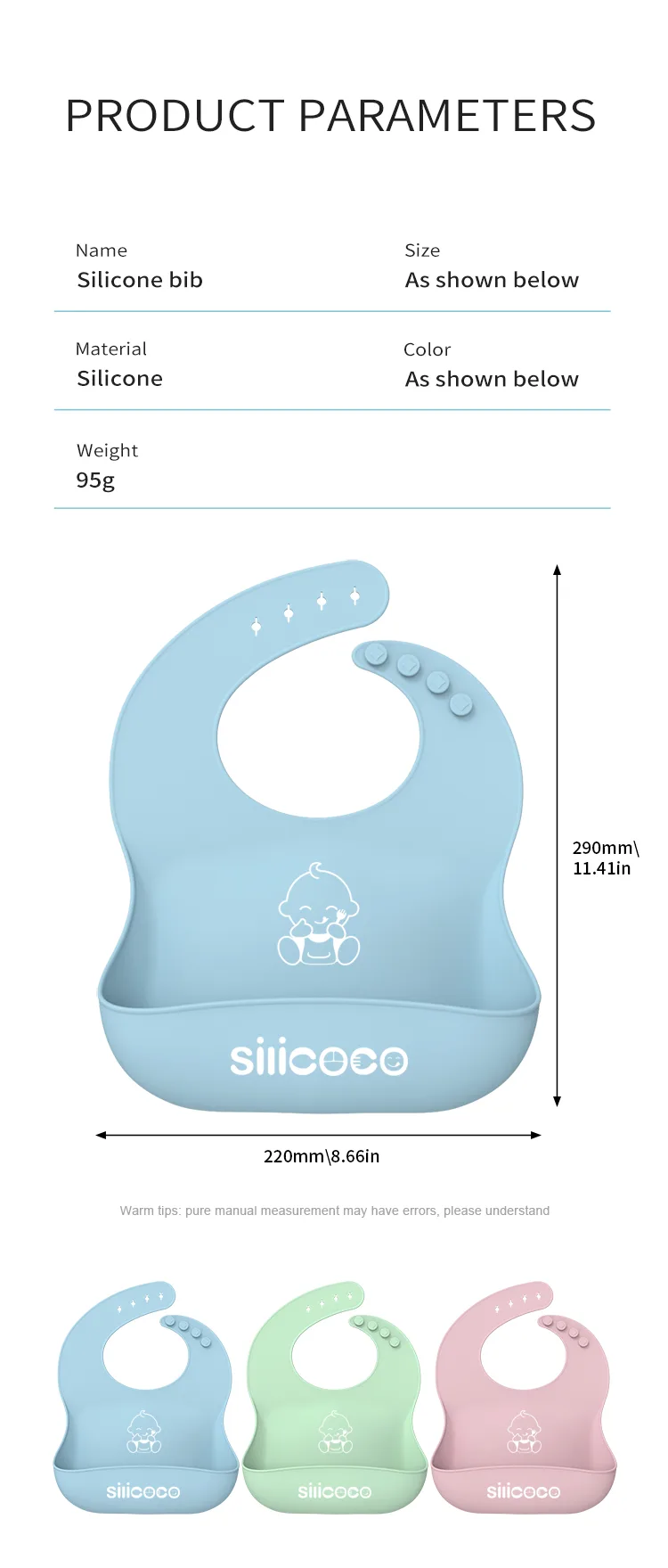 Custom Silicoco Baby Bibs Wholesale Waterproof Bib Bpa Free Adjustable Easy Clean Baby Silicone Bib for Babies Toddlers - detail view 8