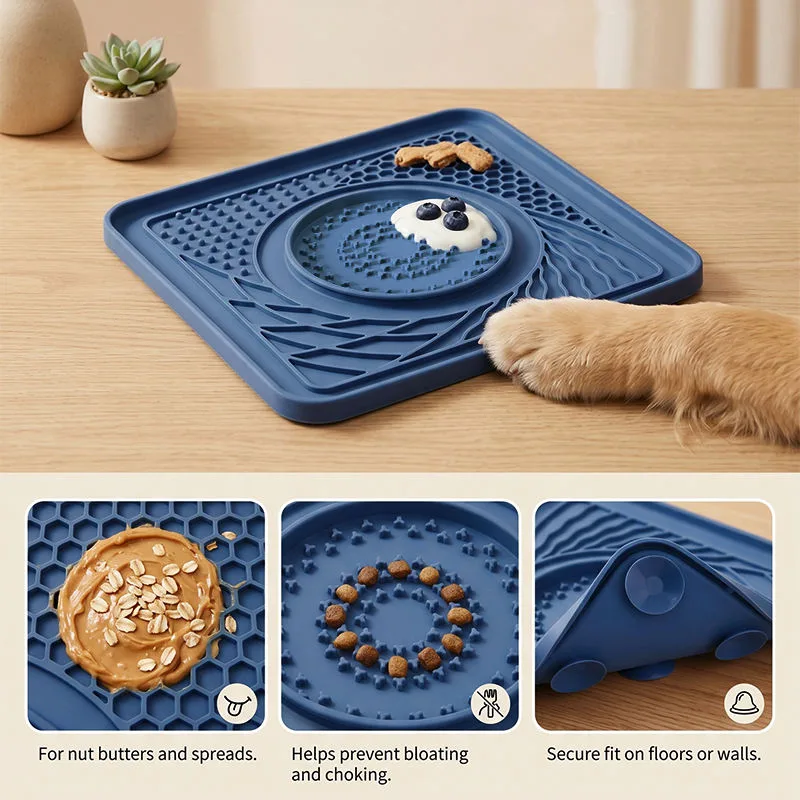 Food Grade Silicone Portable Lick Mat for Pets Slow Food Dispensing Pad Anti Skid Base Interactive Calming Treat - detail view 2