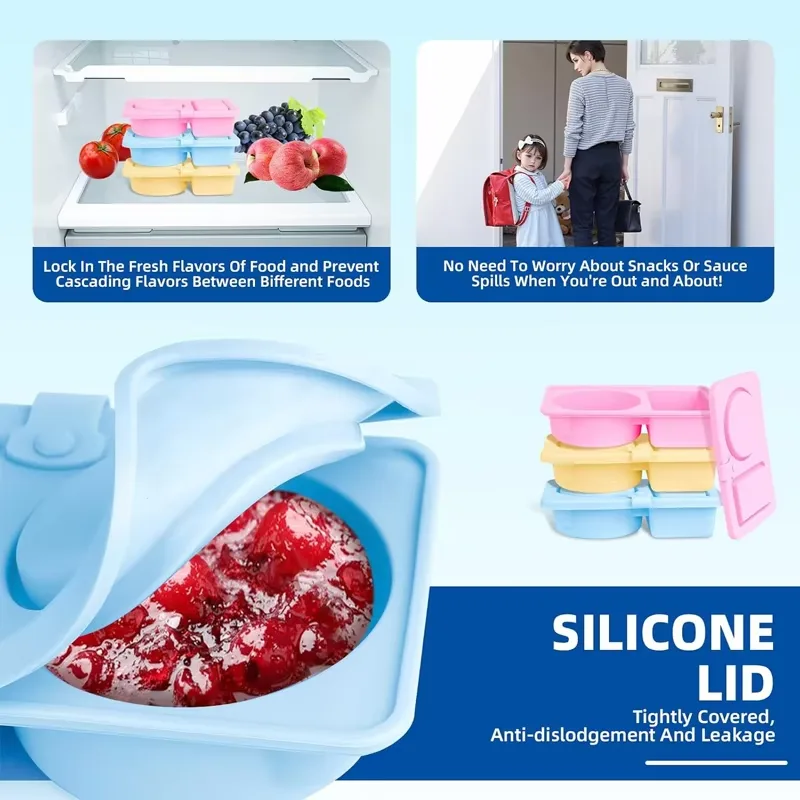 BPA-Free Double Compartment Silicone Snack Container Easy Clean Lids Environment-friendly Foldable Lunch Box All Safety - detail view 3