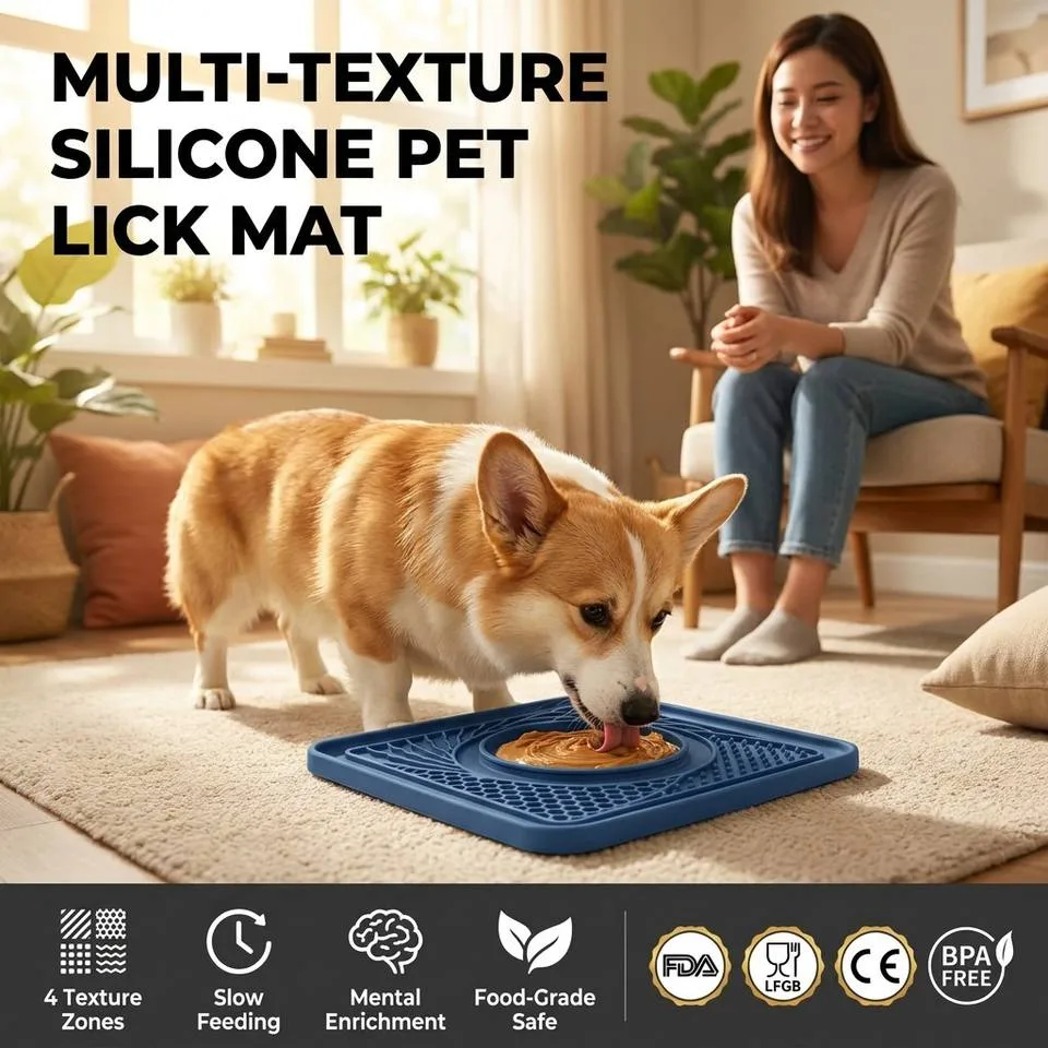 Silicone Pet Licking Slow Feeder Interactive Lick Mat Cats Dogs Portable Lightweight Eco-Friendly Non-slip Anti-choke - detail view 1