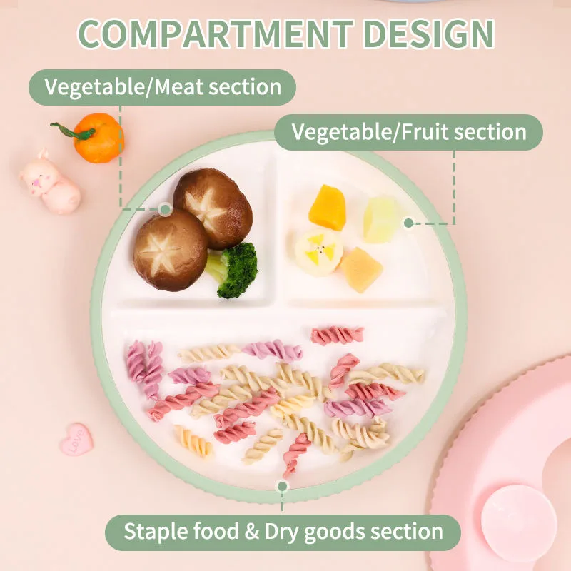 Ceramic Dinner Plate Microwave Safe Porcelain Kids Tableware Ceramic Baby Plate With Silicone Suction - detail view 3