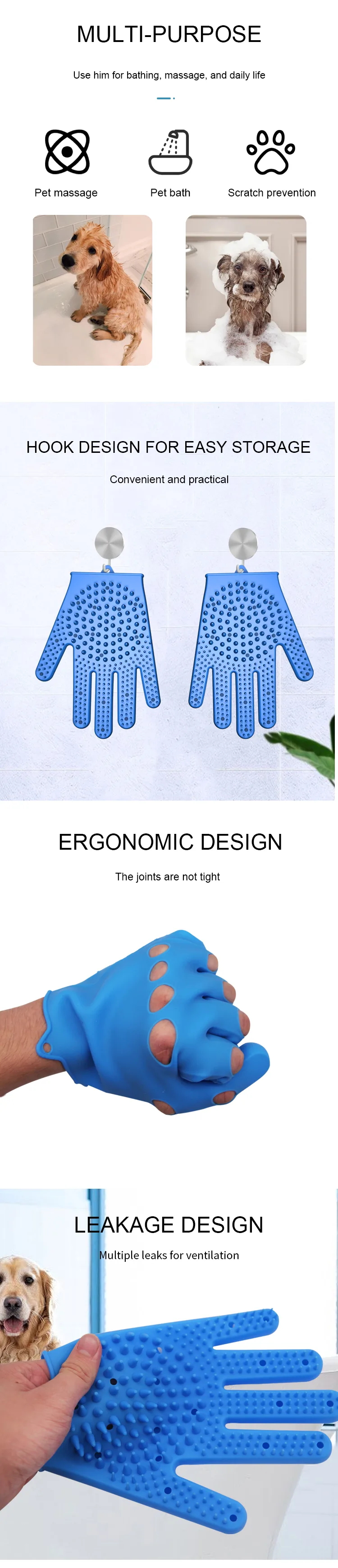 Silicone Pet Bathing Glove Hair Remover Brush Cat and Dog Pet Grooming Massage Bathing Glove - detail view 7