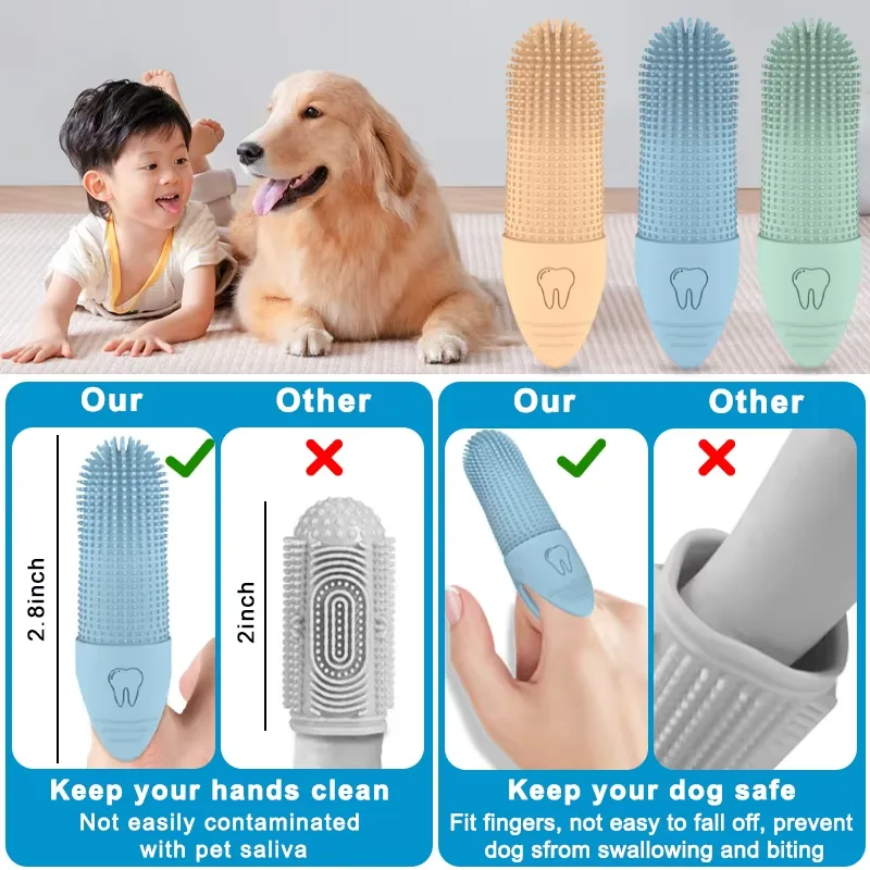 Food Grade Silicone Dog Finger Toothbrush Fits Most Fingers Pet Finger Brush Dog Cat Teeth Cleaning Brush - detail view 3