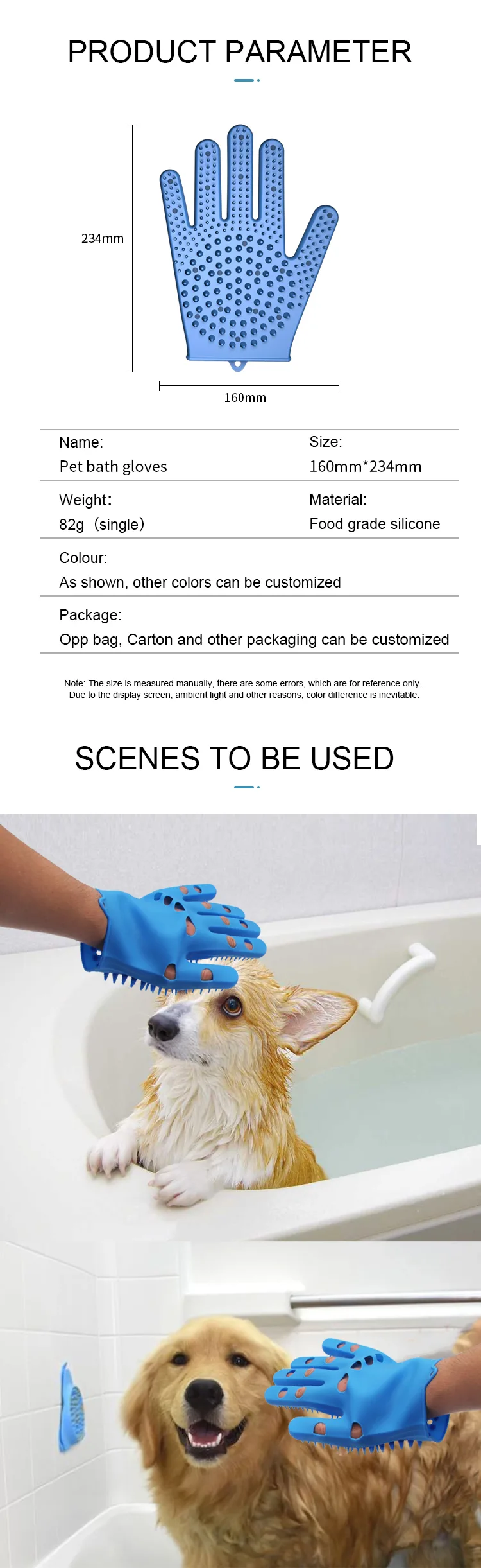 Silicone Pet Bathing Glove Hair Remover Brush Cat and Dog Pet Grooming Massage Bathing Glove - detail view 8