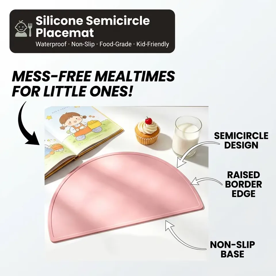 Wholesale Custom Classic Baby Round Silicone Placemat Custom Logo Colorful Food Grade Stain-resistant Kids Tableware Mat - detail view 1