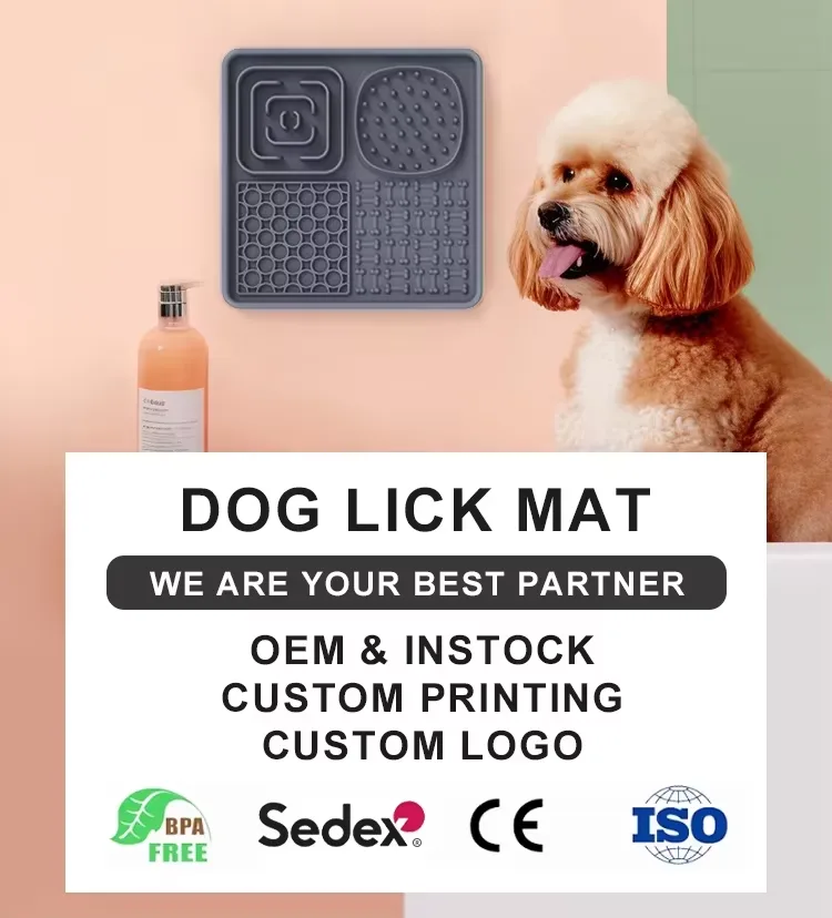Custom Multifunction Calming Slow Feeder Licking Mat and Bath Massage Silicone Pet Dog Lick Pad Wall Mounted Lick Mat - detail view 6