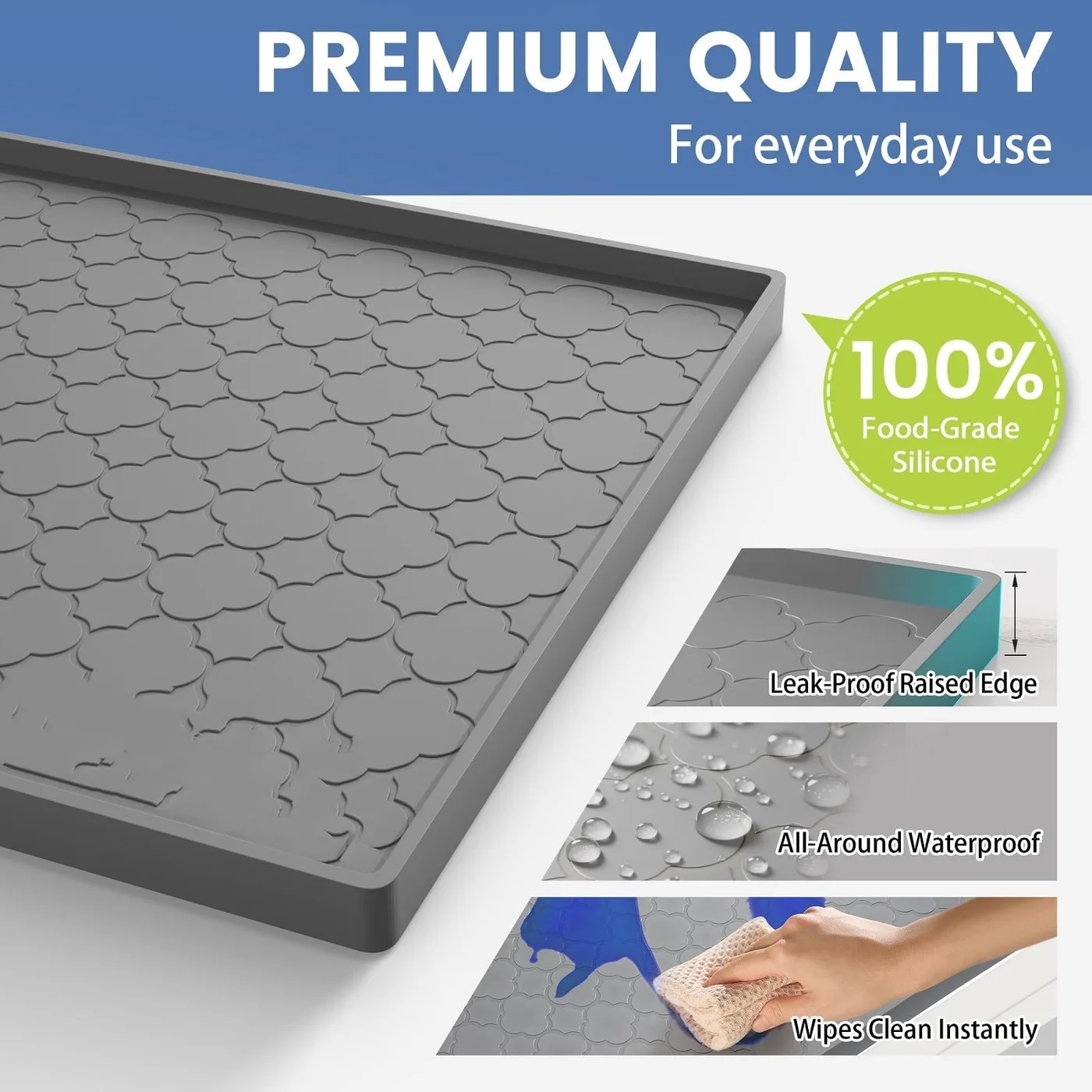 Silicone Under-Sink Mat with Water Drainage Cabinet Shelf Liner Non-Slip Mats Dishwasher-Safe Drawer Liner - detail view 3