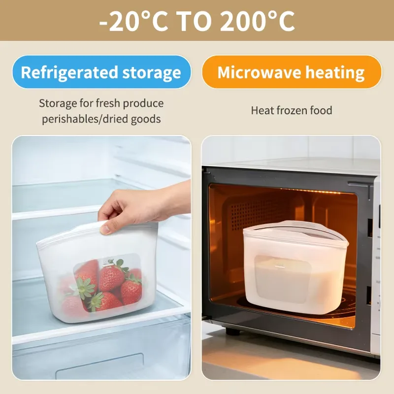 100% Silicone Reusable Food Storage Bag Leakproof Dishwasher-Safe Eco-Friendly Non-Toxic Freezer Container - detail view 2