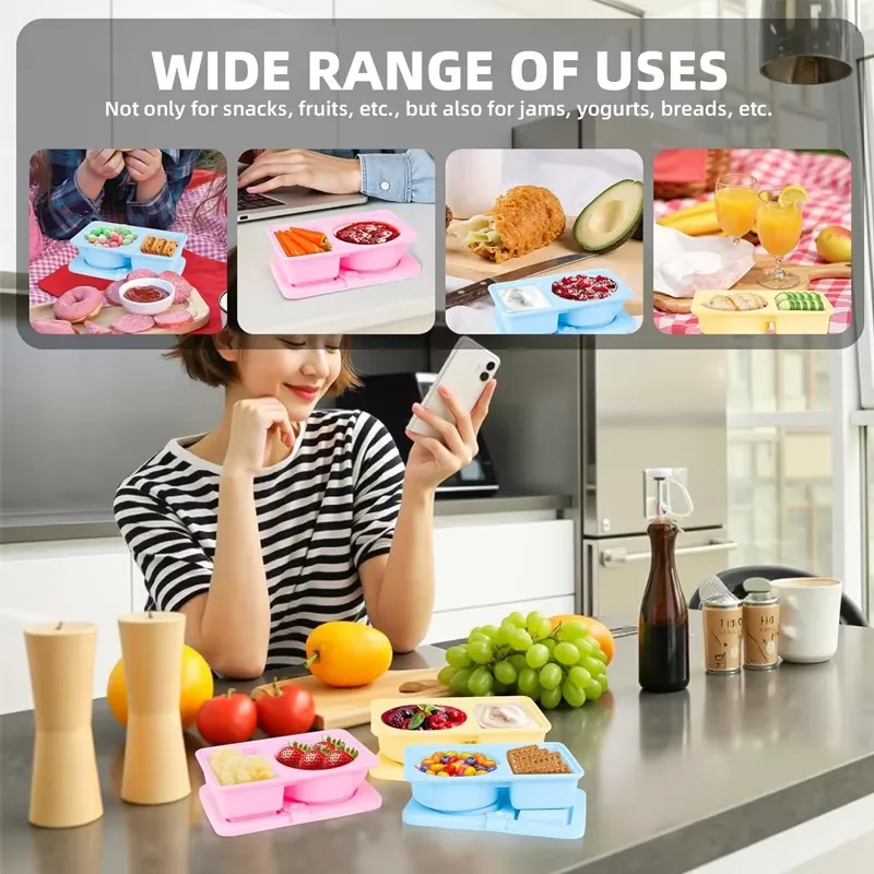 BPA-Free Double Compartment Silicone Snack Container Easy Clean Lids Environment-friendly Foldable Lunch Box All Safety - detail view 5