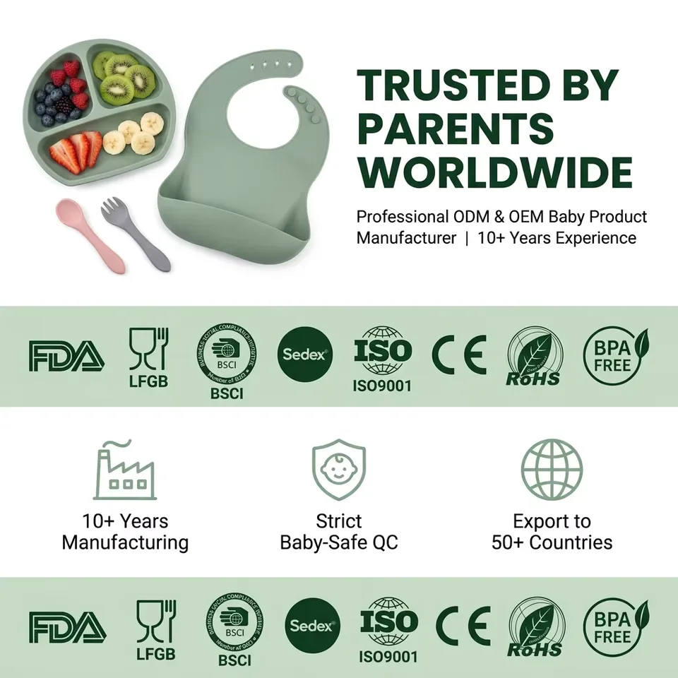 BPA Free Silicone Baby Bowl Kids Plate Bib Weaning Set Children Tableware for Safe Baby Feeding - detail view 3