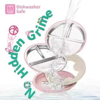 9" Stainless Steel Divided Toddler Plate Removable Silicone Sleeves Non Toxic BPA Free Unbreakable Baby Kids Dining - detail view 1