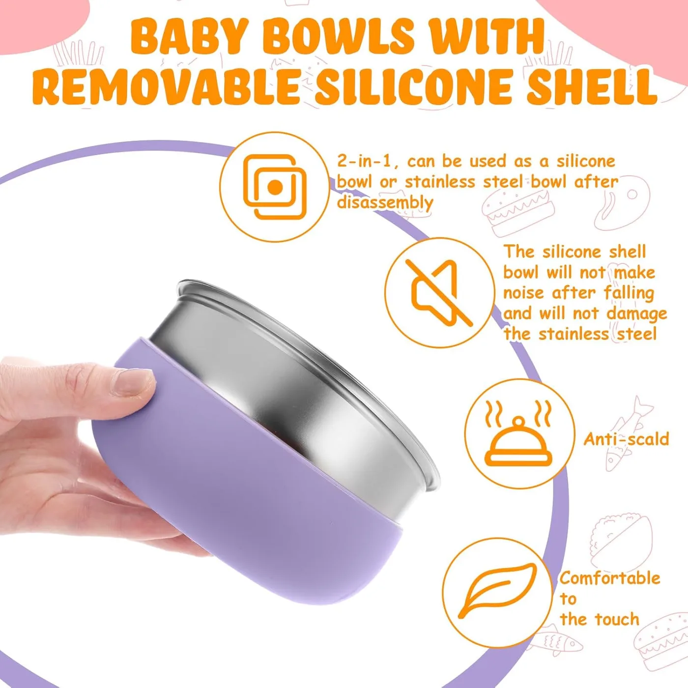 BPA Free Silicone Removable Suction Divided Plates 304 Stainless Steel Food Plates for Kids - detail view 10