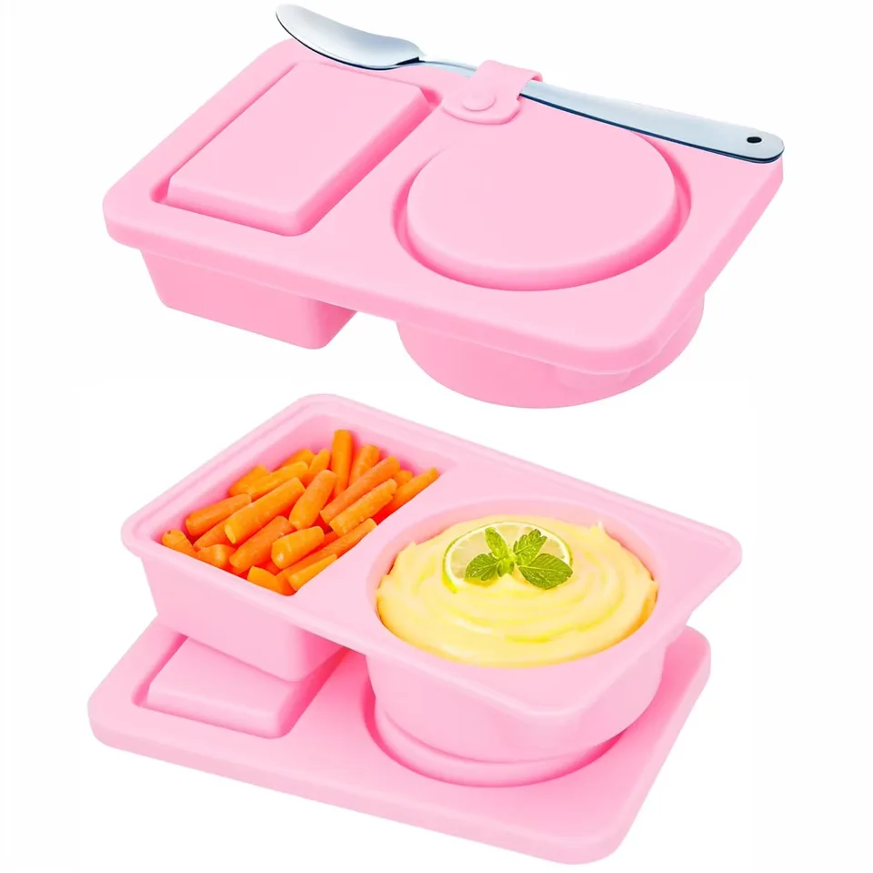BPA-Free Double Compartment Silicone Snack Container Easy Clean Lids Environment-friendly Foldable Lunch Box All Safety - custom silicone manufacturer