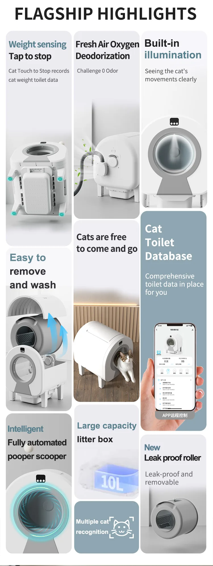 Low Noise Wifi Remote App Control Large Electric Automatic Smart Open Top Self-Cleaning Cat Toilet Litter Box - detail view 7