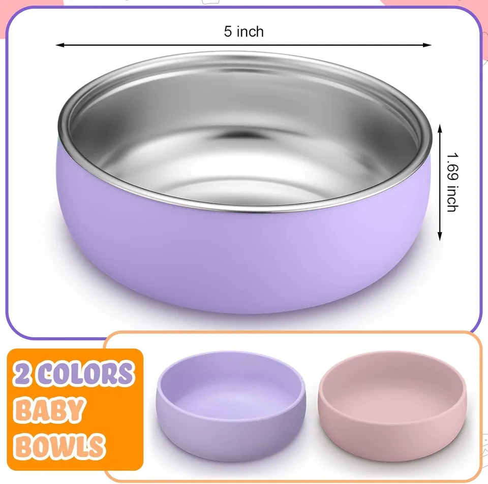 BPA Free Silicone Removable Suction Divided Plates 304 Stainless Steel Food Plates for Kids - detail view 5