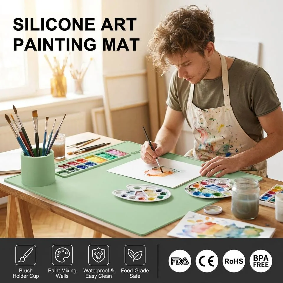 Multi-square Pigment Reserve Function Children Art Creation Silicone Oil Painting Mat - detail view 1