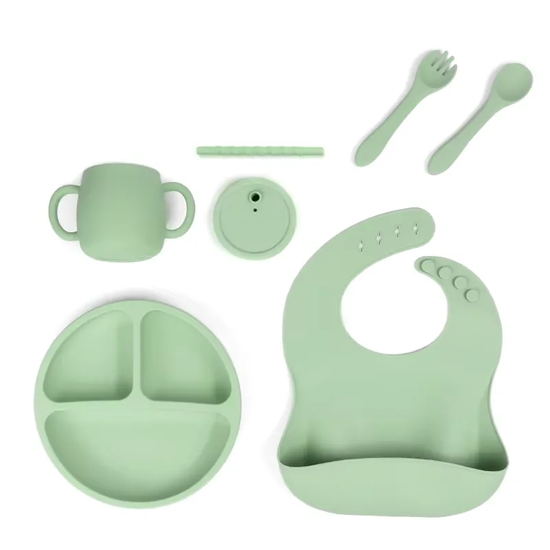 New Arrivals Custom BPA Free Kids Dinnerware Set Baby Bib Toddler Plates Bowls Silicone Sippy Cup Silicone Baby Feeding Kit - detail view 4