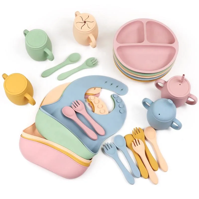 Baby Supplies Silicone Baby Feeding Set Newborn Set Gift Baby Plate Set - detail view 1