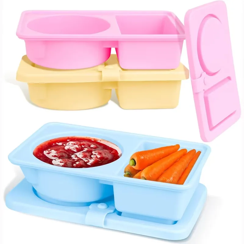 BPA-Free Double Compartment Silicone Snack Container Easy Clean Lids Environment-friendly Foldable Lunch Box All Safety - detail view 1