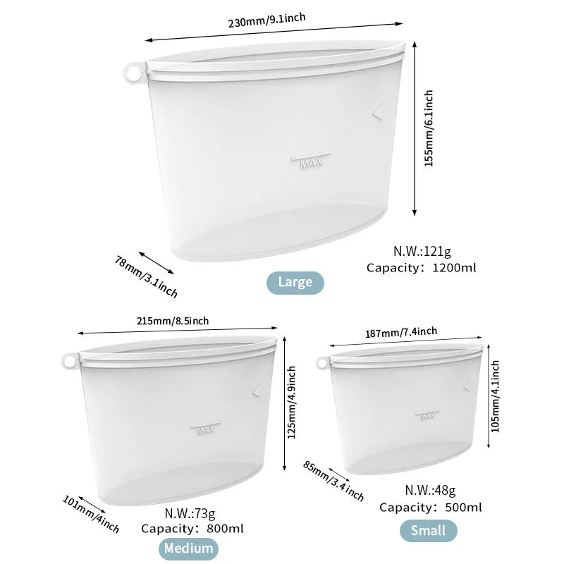 BPA Free Eco-friendly Stand up Reusable Silicon Ziplock Food Storage Bag Pouch Food Grade Safe Silicone Freezer Bags for Food - detail view 5