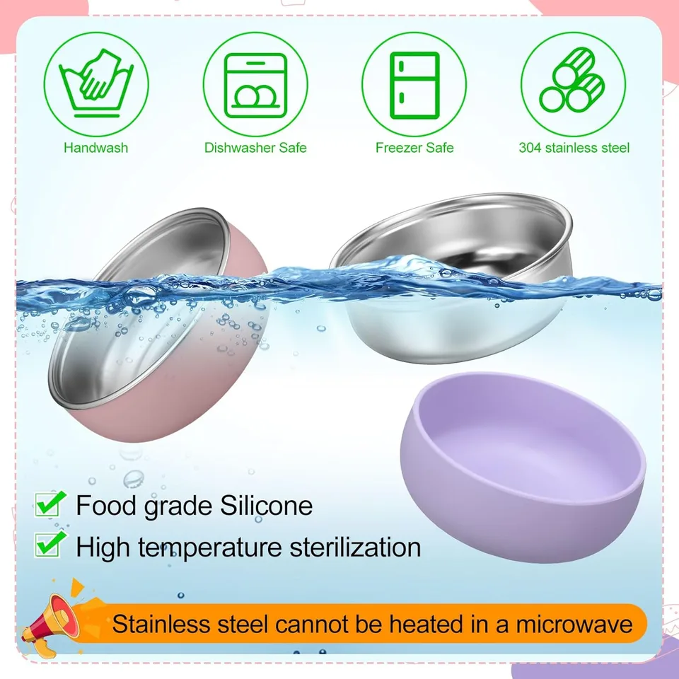 BPA Free Silicone Removable Suction Divided Plates 304 Stainless Steel Food Plates for Kids - detail view 4