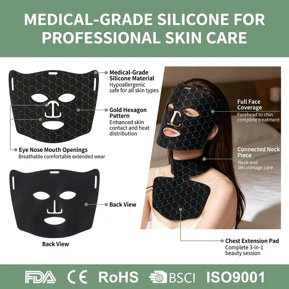 Factory Price Red Infrared LED Light Therapy Facial Mask Rechargeable Hand Held Remote Wearable Red Infrared for Face - detail view 4