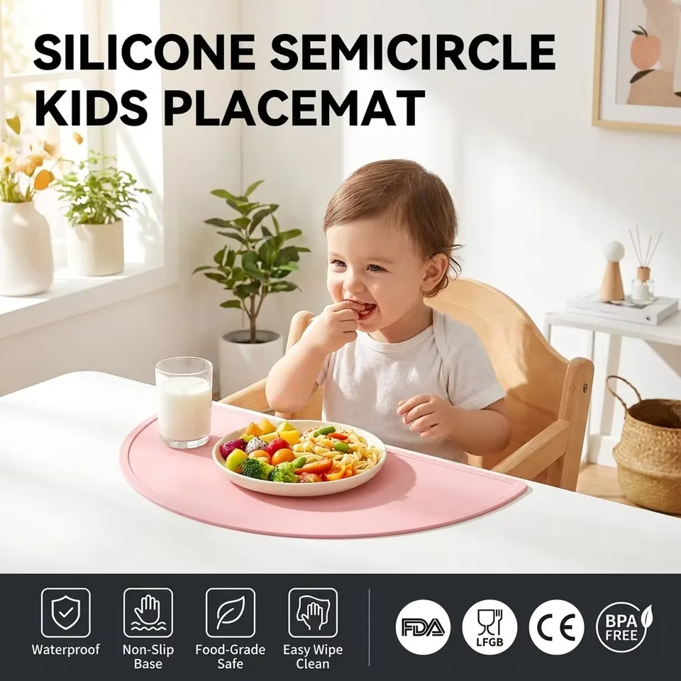 Wholesale Custom Classic Baby Round Silicone Placemat Custom Logo Colorful Food Grade Stain-resistant Kids Tableware Mat - custom silicone manufacturer