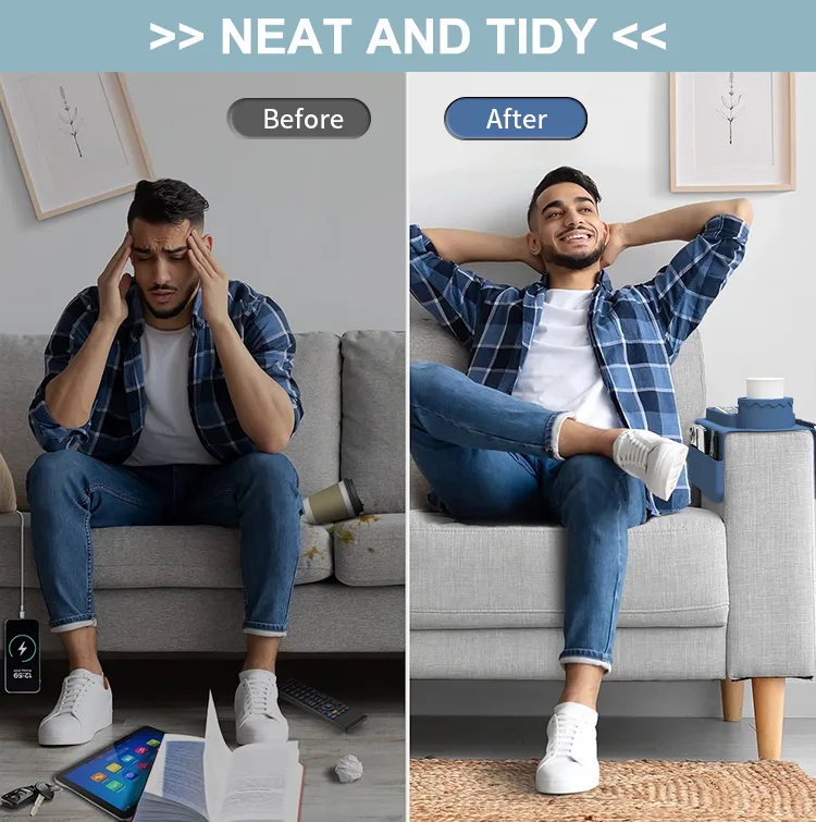 Custom Silicone Sofa Armrest Tray Coasters Recliner Drink Holder Cellphone Couch Cup Holder Tray with Side Pockets - detail view 10