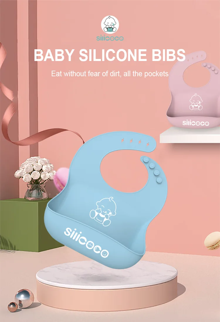 Custom Silicoco Baby Bibs Wholesale Waterproof Bib Bpa Free Adjustable Easy Clean Baby Silicone Bib for Babies Toddlers - detail view 6