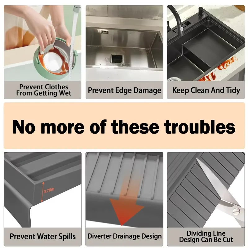 Kitchen Sink Splash Guard Premium Silicone Water Catcher Mat Sink Drainage Pad - detail view 3