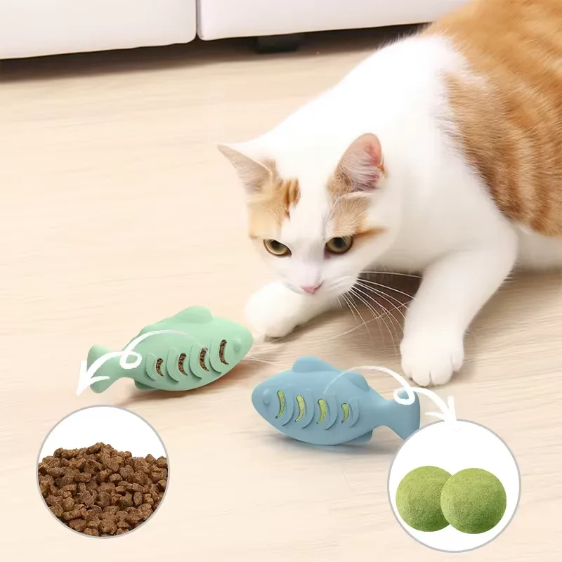 Eco-Friendly Fish-Shaped Bite-Resistant Molar Self-Pleasure Silicone Pet Toy Food Grade for Catnip Cats - detail view 2