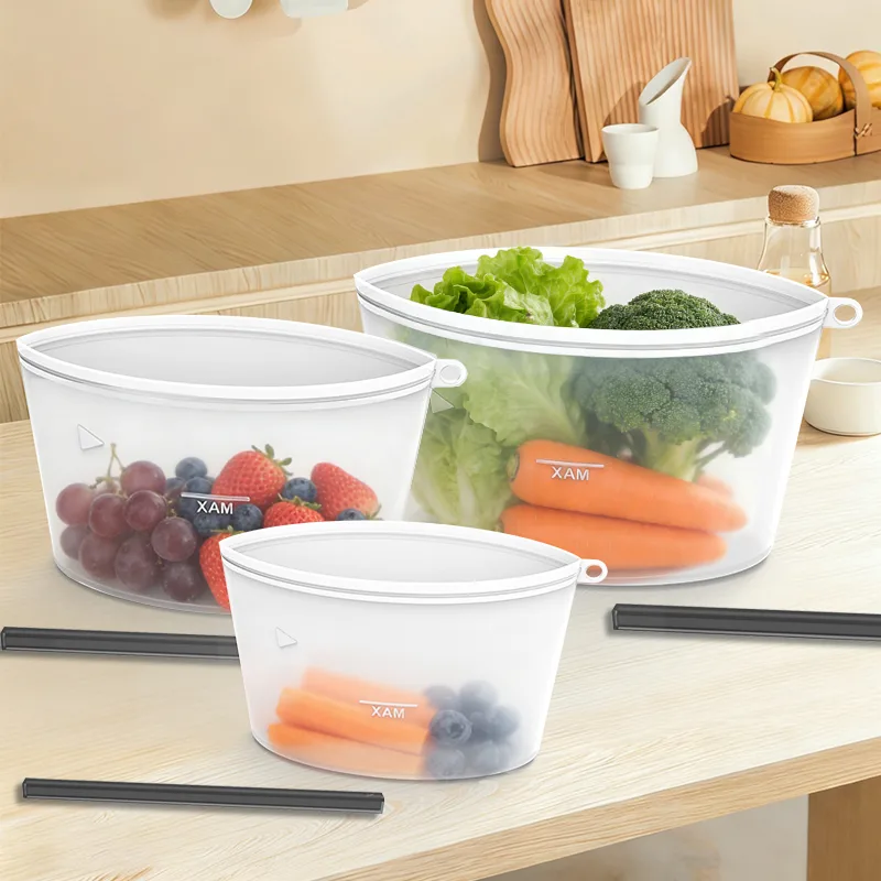 BPA Free Eco-friendly Stand up Reusable Silicon Ziplock Food Storage Bag Pouch Food Grade Safe Silicone Freezer Bags for Food - custom silicone manufacturer