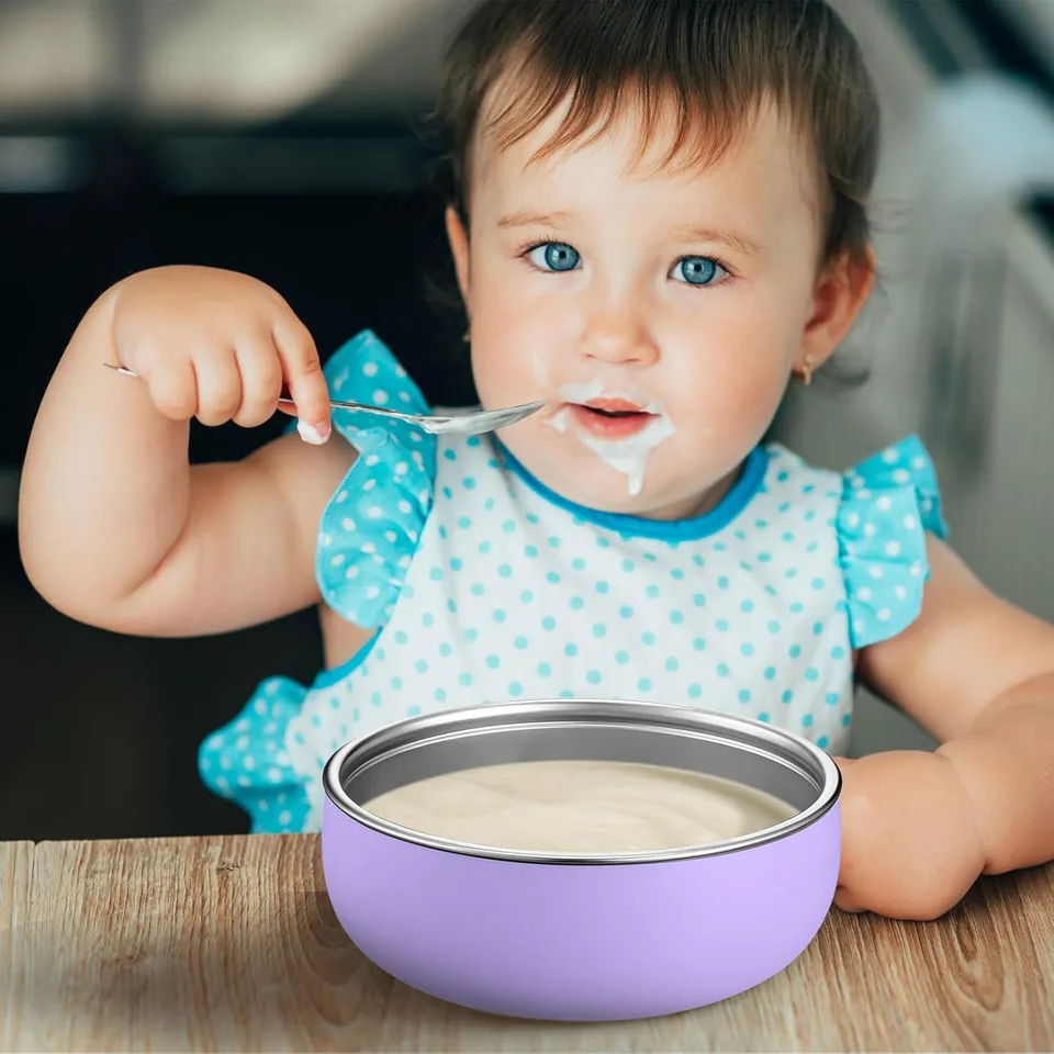 BPA Free Silicone Removable Suction Divided Plates 304 Stainless Steel Food Plates for Kids - detail view 1