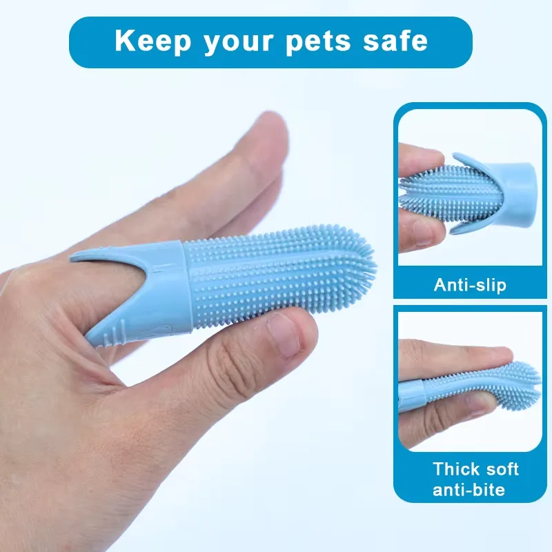 Food Grade Silicone Dog Finger Toothbrush Fits Most Fingers Pet Finger Brush Dog Cat Teeth Cleaning Brush - detail view 2