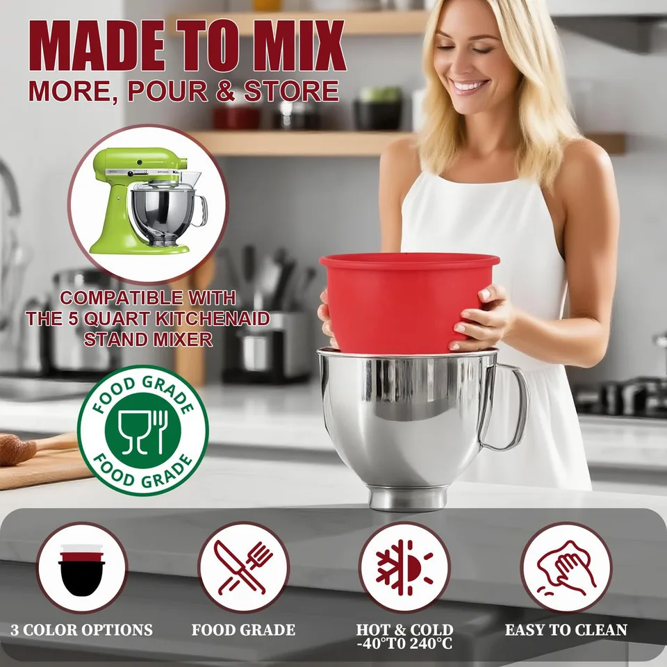 Silicone Bowl Liners Waterproof Dishwasher Safe Oven Safe Non-Toxic Silicone Liners for 5 Qt Tilt Head Stand Mixers - detail view 3