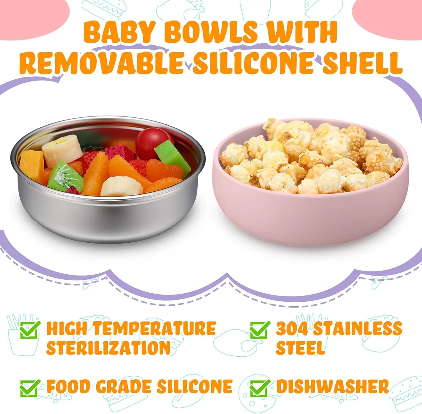 BPA Free Silicone Removable Suction Divided Plates 304 Stainless Steel Food Plates for Kids - detail view 8